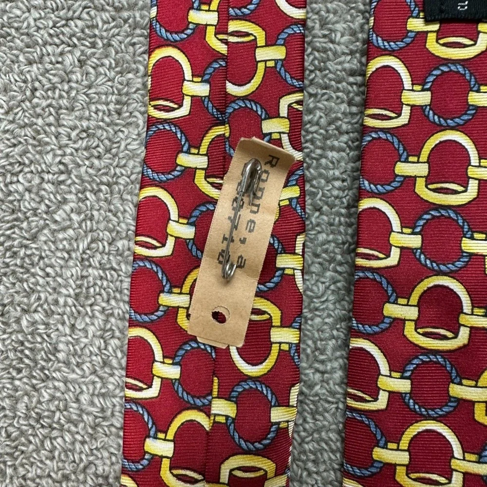 Thomas Pink London Mens Silk Tie Red Gold Navy Blue Equestrian Link England